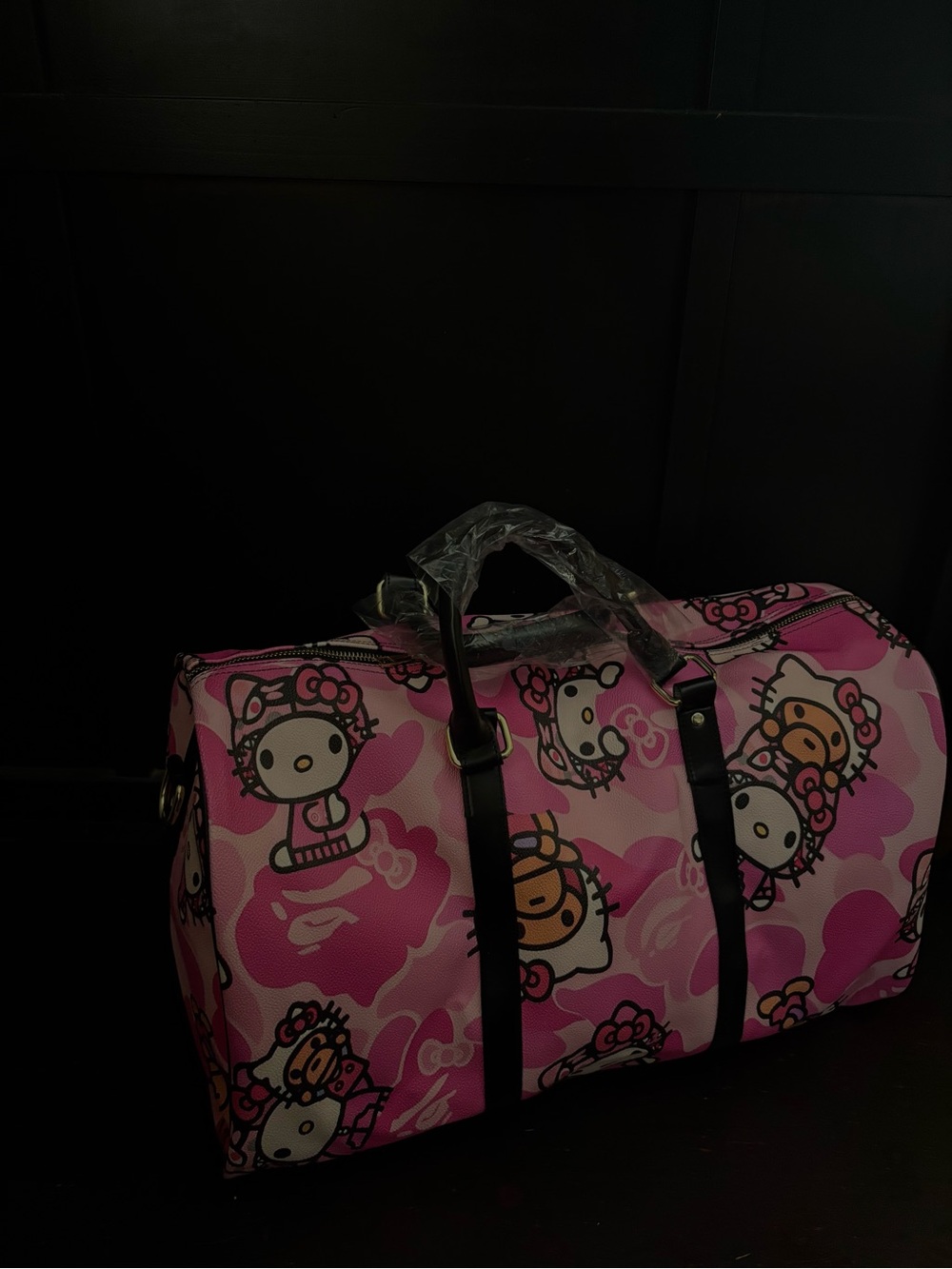 Pink hello kitty x bape Print Travel Duffel Bag